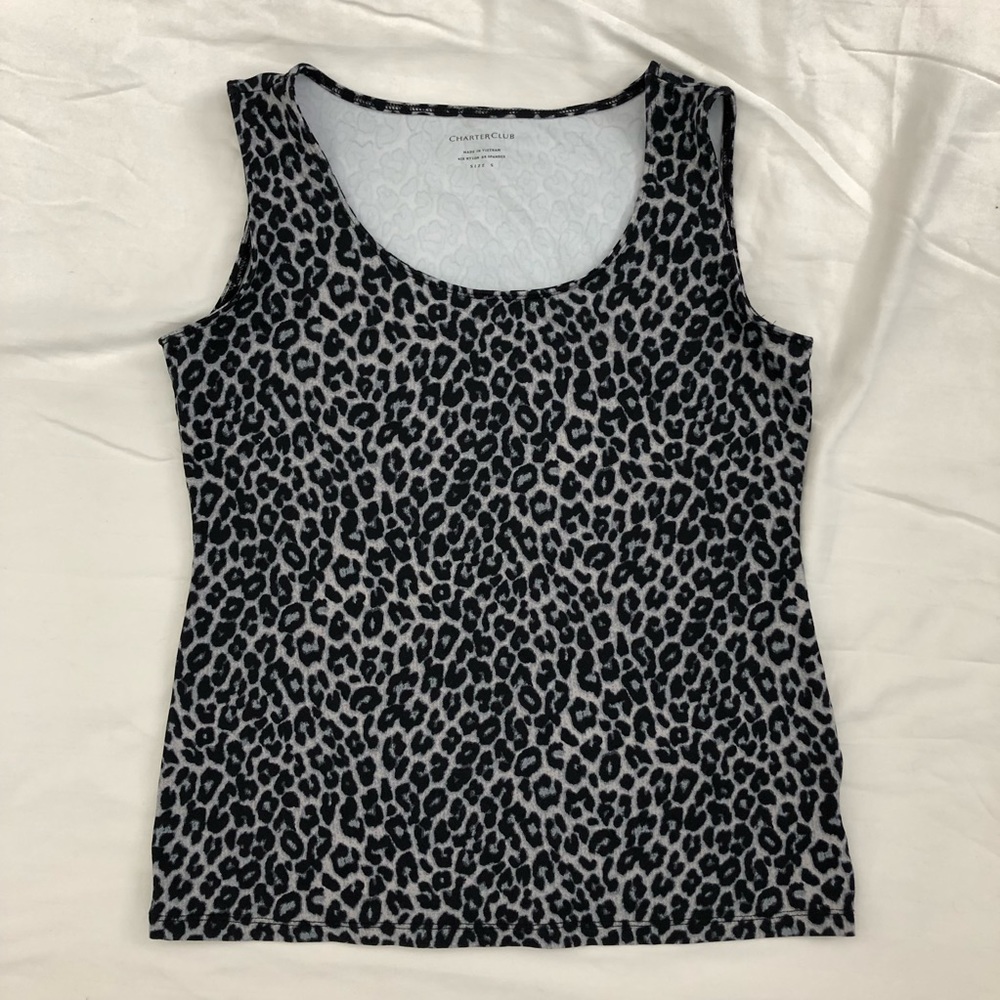 Stretchy Animal Print Tank 90s Silver Black Size S